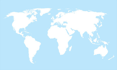 Fototapeta na wymiar World map countries white outline cyan EPS10 vector