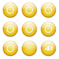 24 Hours Services Yellow Vector Button Icon Design Set