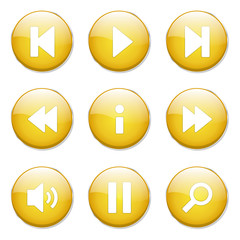 Multimedia Controller Yellow Vector Button Icon Design Set