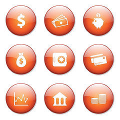 Financial Banking Orange Vector Button Icon Design Set