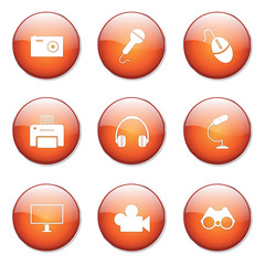 Electronic Equipment Orange Vector Button Icon Design Set