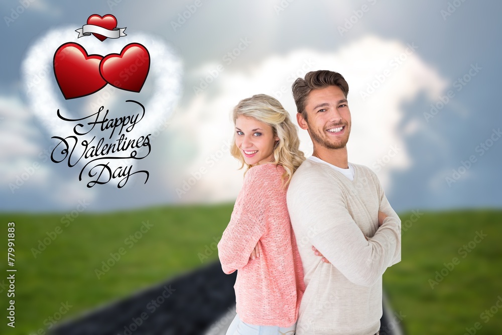 Poster composite image of attractive couple smiling with arms crossed