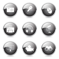 Electronic Equipment Black Vector Button Icon Design Set
