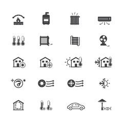 Heating and cooling systems icon set