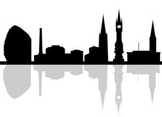 Leicester, England skyline. Detailed silhouette. Vector illustra