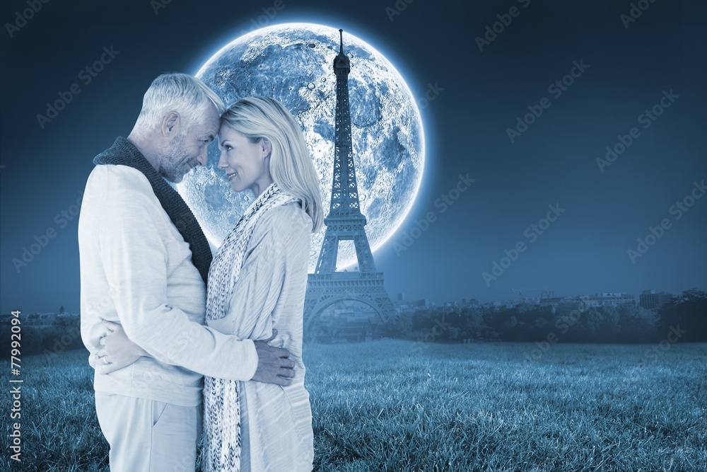 Aufkleber composite image of happy couple standing and hugging