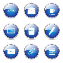 Office Work Blue Vector Button Icon Design Set