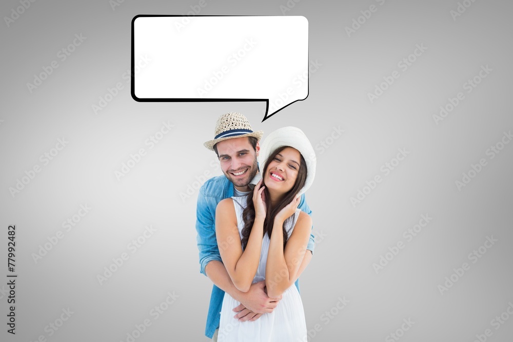 Poster composite image of happy hipster couple smiling at camera