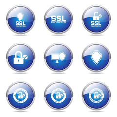 Protection Web Internet Blue Vector Button Icon Design Set