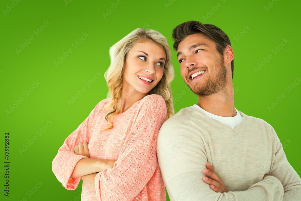 Poster composite image of attractive couple smiling with arms crossed