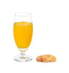 orange juice and cookie isolated on white background