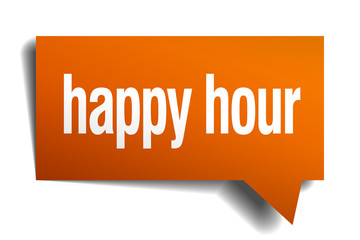 happy hour orange speech bubble isolated on white