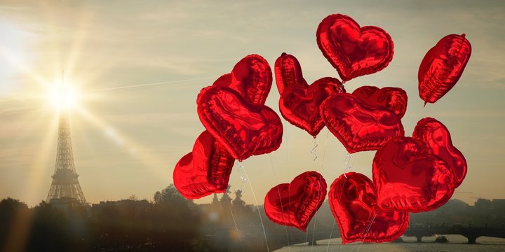 Composite image of heart balloons