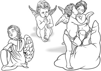 Cherub Set - Black Outlined Illustrations