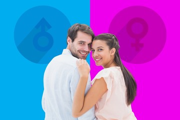 Composite image of attractive young couple smiling at camera