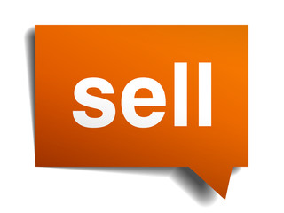 sell orange speech bubble isolated on white