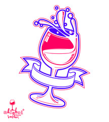 Realistic 3d wineglass, beverage theme illustration. Decorative