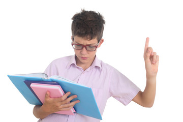 serious boy with books