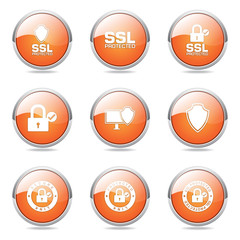 Protection Web Internet Orange Vector Button Icon Design Set