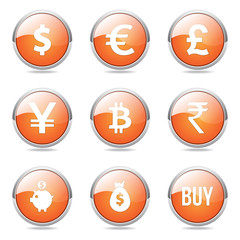 Currency Sign Orange Vector Button Icon Design Set