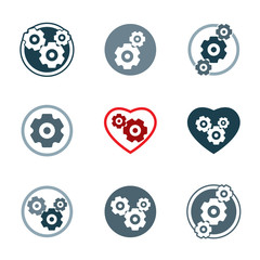 Gear system power development and progress theme unusual icons s