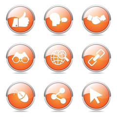 Social Internet Orange Vector Button Icon Design Set