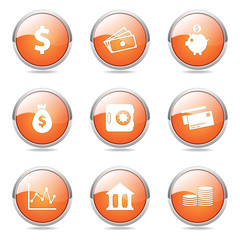 Financial Banking Orange Vector Button Icon Design Set