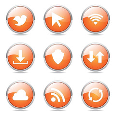 Web Internet Social Orange Vector Button Icon Design Set