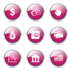 Financial Banking Pink Vector Button Icon Design Set