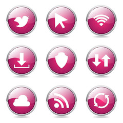 Web Internet Social Pink Vector Button Icon Design Set