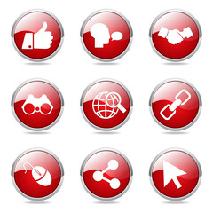 Social Internet Red Vector Button Icon Design Set