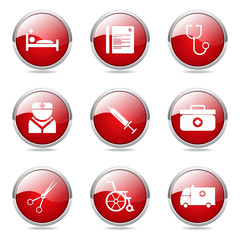 Hospital Health Red Vector Button Icon Design Set