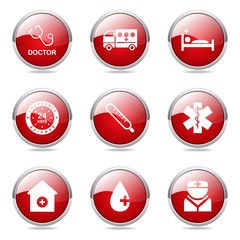 Hospital Health Red Vector Button Icon Design Set 2