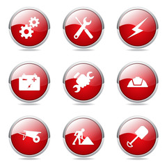 Construction Tools Red Vector Button Icon Design Set