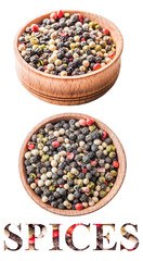 assorted peppers in a wooden bowl