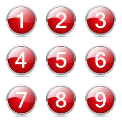 Numbers Counting Red Vector Button Icon Design Set