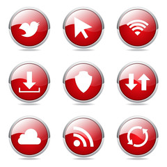 Web Internet Social Red Vector Button Icon Design Set