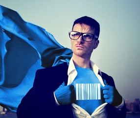 Strong Superhero Businessman Barcode Concept