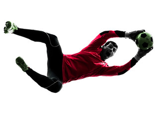 caucasian soccer player goalkeeper man catching ball silhouette © snaptitude