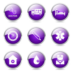 Hospital Health Violet Vector Button Icon Design Set 2