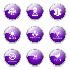 Warning Sign Violet Vector Button Icon Design Set