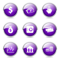 Financial Banking Violet Vector Button Icon Design Set