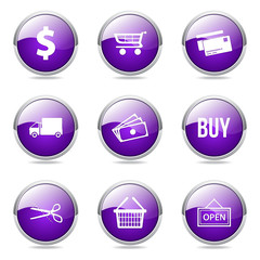 Shopping Sign Violet Vector Button Icon Design Set