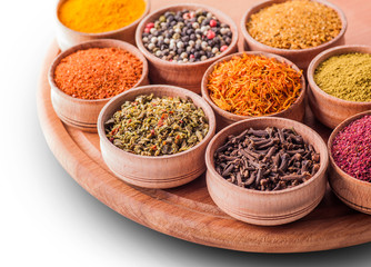 set spices in a wooden bowl close-up