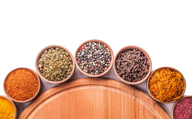 set spices in a wooden bowl