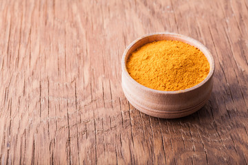 spice turmeric in a wooden bowl