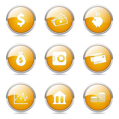 Financial Banking Yellow Vector Button Icon Design Set