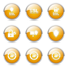 Protection Web Internet Yellow Vector Button Icon Design Set