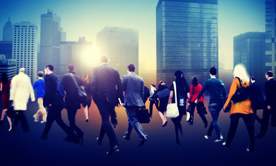 People Commuter Walking Rush Hour Cityscape Concept