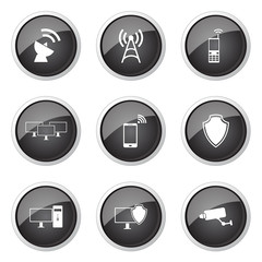 Telecom Communication Black Vector Button Icon Design Set